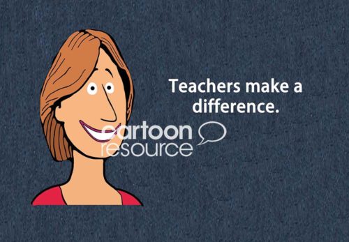 Teacher illustration cartoon of smiling woman with the words 'teachers make a difference'.