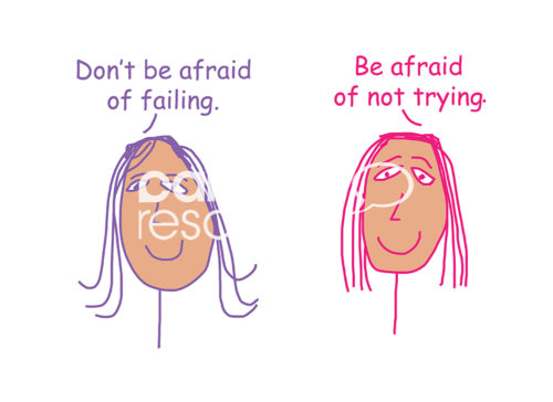 People illustration of two smiling women stating, "do not be afraid of failing, be afraid of not trying".