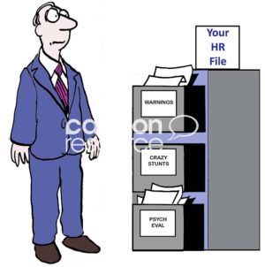 Office color cartoons showing a started male office worker looking at a full, three-drawer filing cabinet. The entire cabinet is about him -