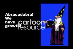 Color sales cartoon of a wizard and the words, 'abracadabra, we have growth'.