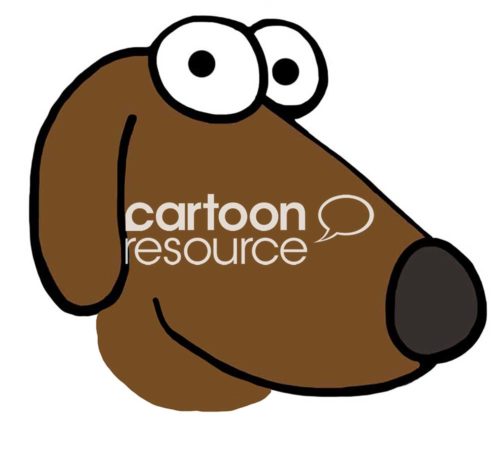 Dog color cartoon showing a close-up of the smiling face of a brown dog.