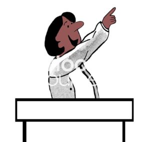 Color illustration showing female African American politician smiling and pointing to the audience.
