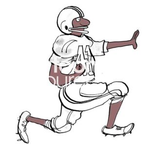 Color illustration showing an African American football player holding the ball and running forward.