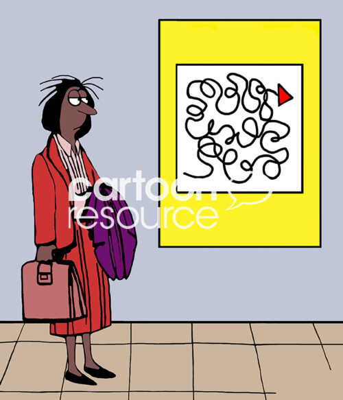 Color illustration of a professional black career woman who is looking at a complex chart that is her career.
