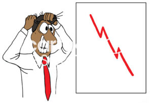 Color illustration of a black professional grimacing and pulling at his hair as he looks at a chart of declining sales.
