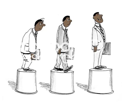 B&W illustration showing three black men, each showing a different stage of pride.