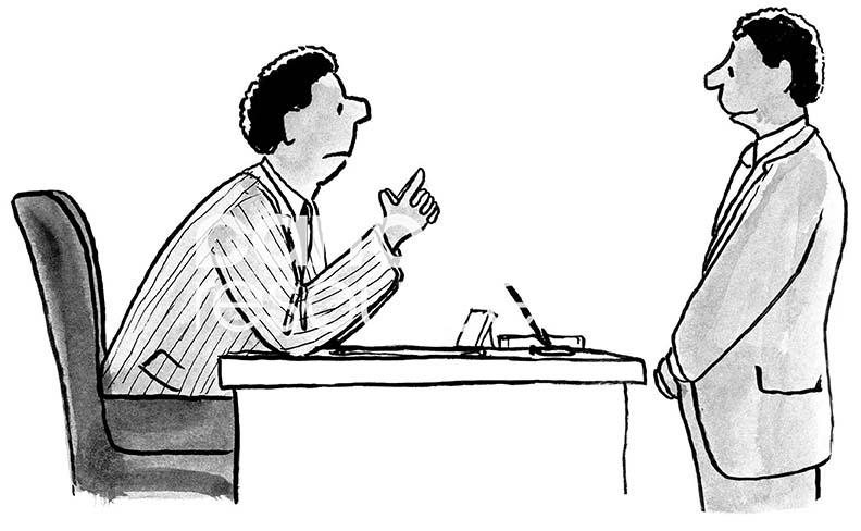 B&W illustration of two black professional men having a meeting.