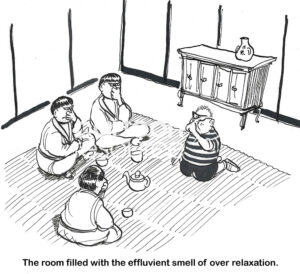 BW cartoon of people holding their nose due to a bad smell.
